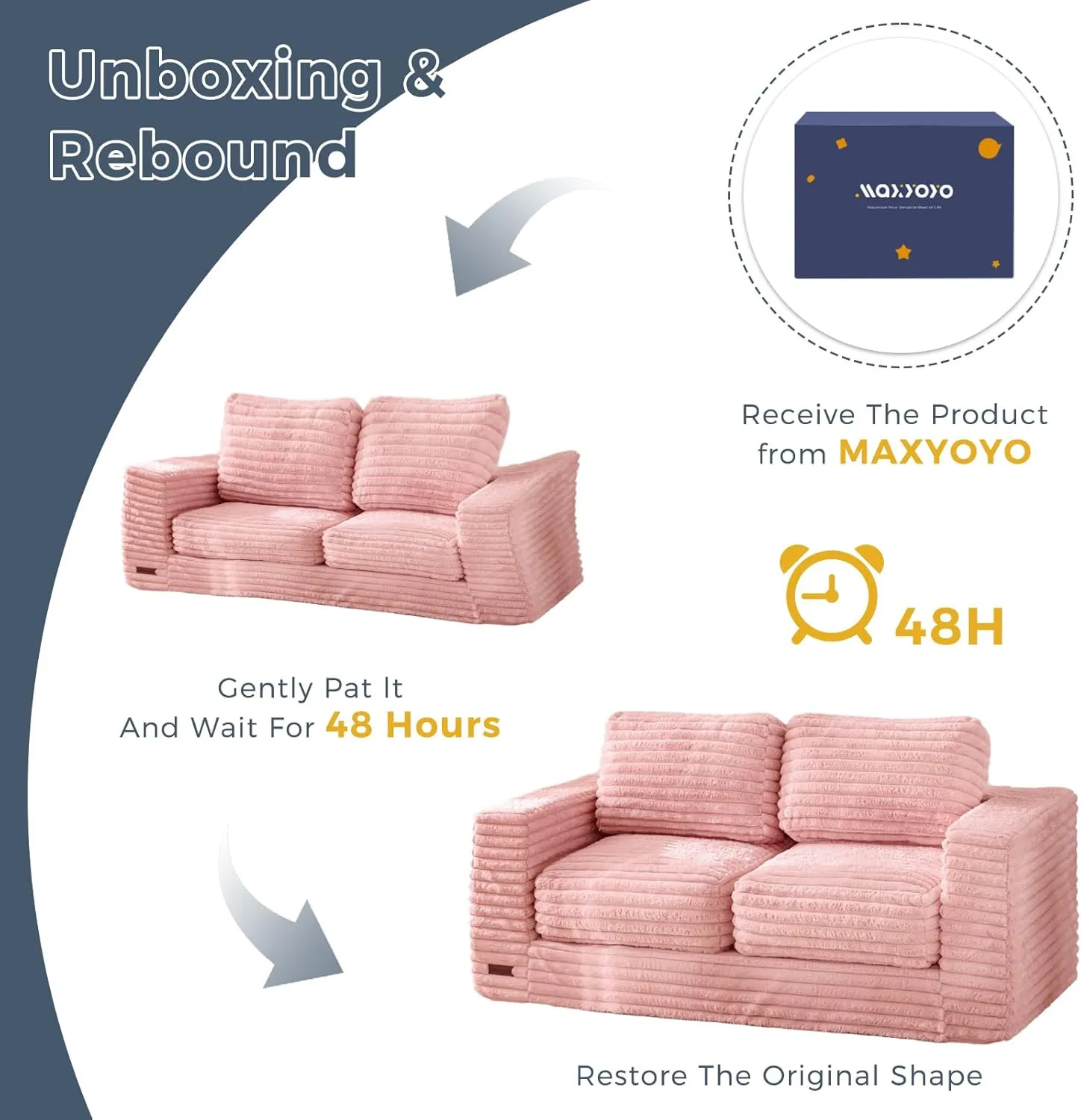 MAXYOYO Bean Bag Chair, Two-seat Bean Bag Sofa with Pillows and Armrests for Adults, Upholstered Loveseat Floor Sofa Couch Fluffy Chair Bean Bag Couch for Bedroom Living Room, Pink
