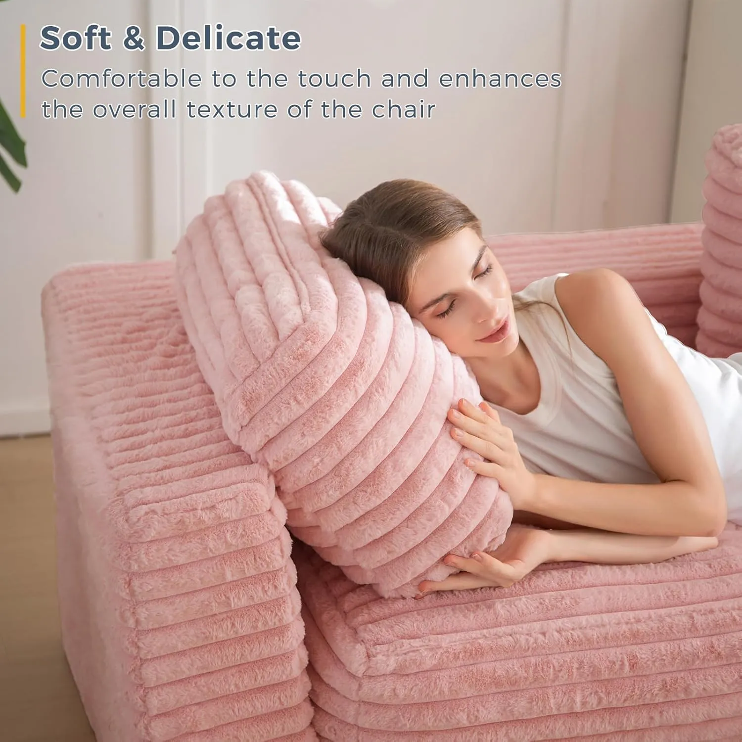 MAXYOYO Bean Bag Chair, Two-seat Bean Bag Sofa with Pillows and Armrests for Adults, Upholstered Loveseat Floor Sofa Couch Fluffy Chair Bean Bag Couch for Bedroom Living Room, Pink