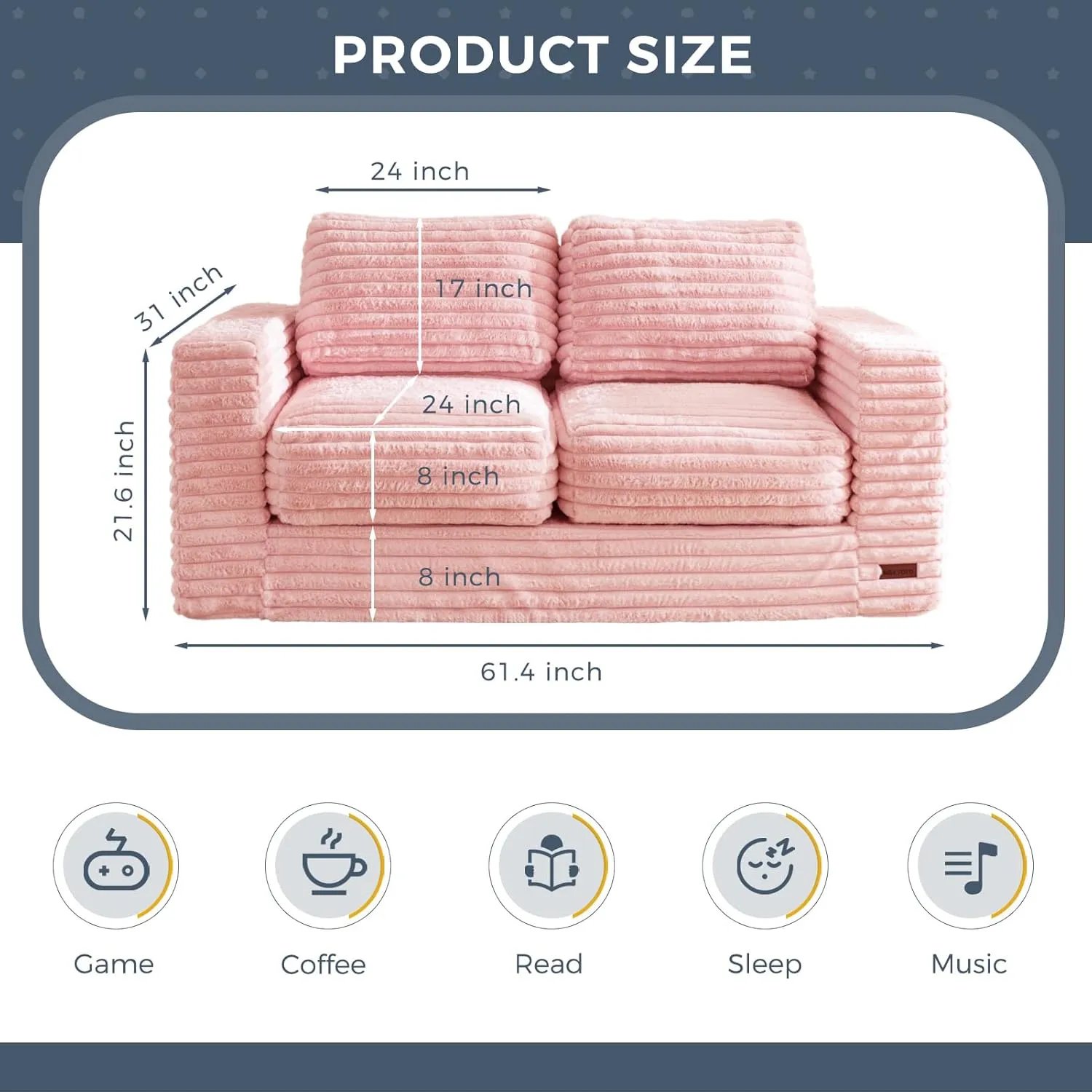 MAXYOYO Bean Bag Chair, Two-seat Bean Bag Sofa with Pillows and Armrests for Adults, Upholstered Loveseat Floor Sofa Couch Fluffy Chair Bean Bag Couch for Bedroom Living Room, Pink