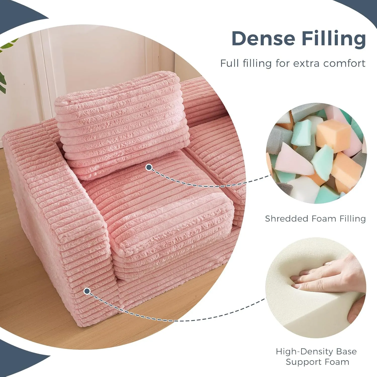 MAXYOYO Bean Bag Chair, Two-seat Bean Bag Sofa with Pillows and Armrests for Adults, Upholstered Loveseat Floor Sofa Couch Fluffy Chair Bean Bag Couch for Bedroom Living Room, Pink