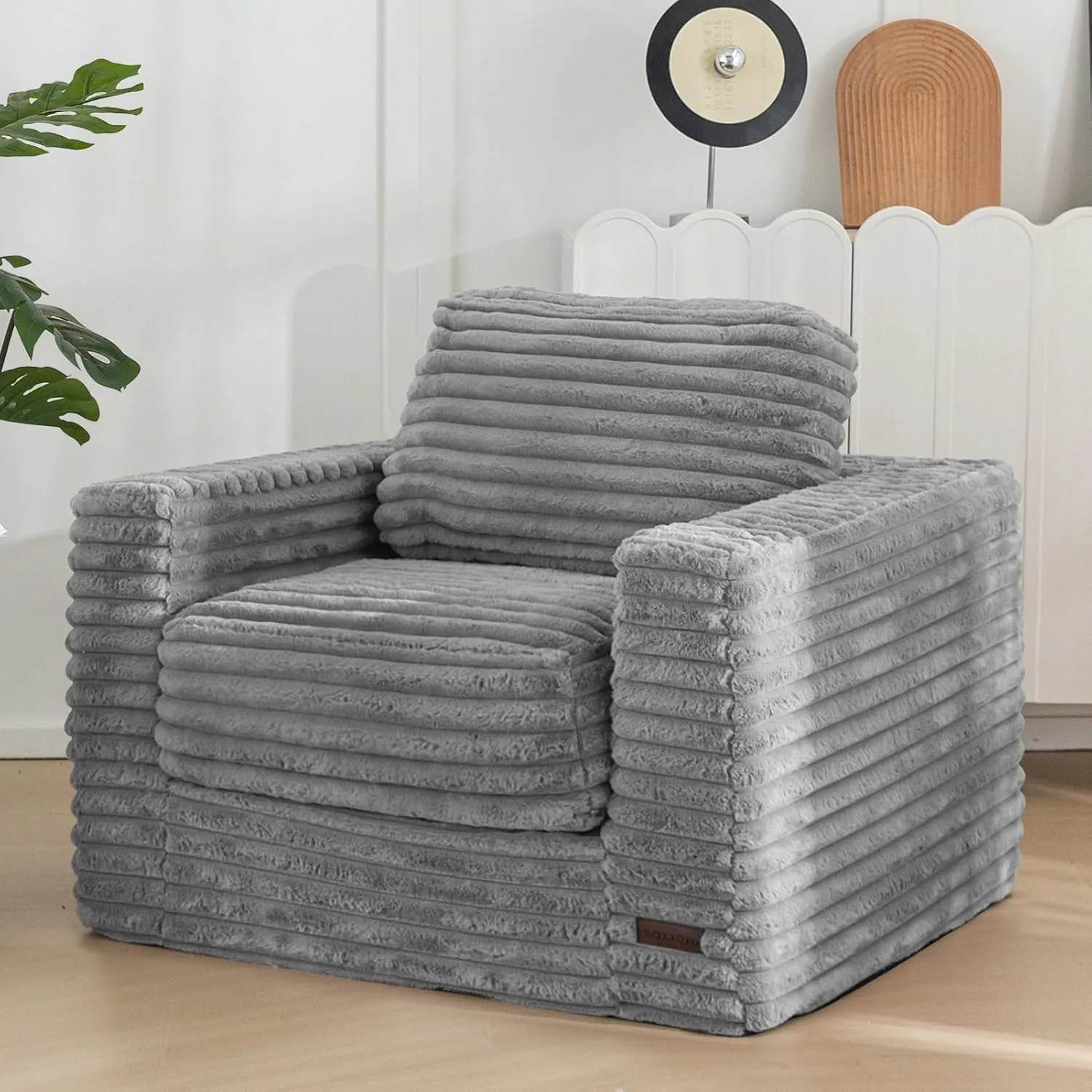 MAXYOYO Giant Bean Bag Chair for Adults, Upholstered Floor Sofa with Pillows and Armrests, Large Bean Bag Sofa Plush Chair Bean Bag Couch for Bedroom Living Room, Dark Grey