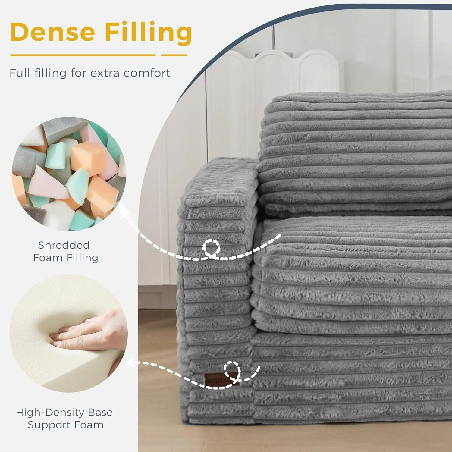 MAXYOYO Giant Bean Bag Chair for Adults, Upholstered Floor Sofa with Pillows and Armrests, Large Bean Bag Sofa Plush Chair Bean Bag Couch for Bedroom Living Room, Grey