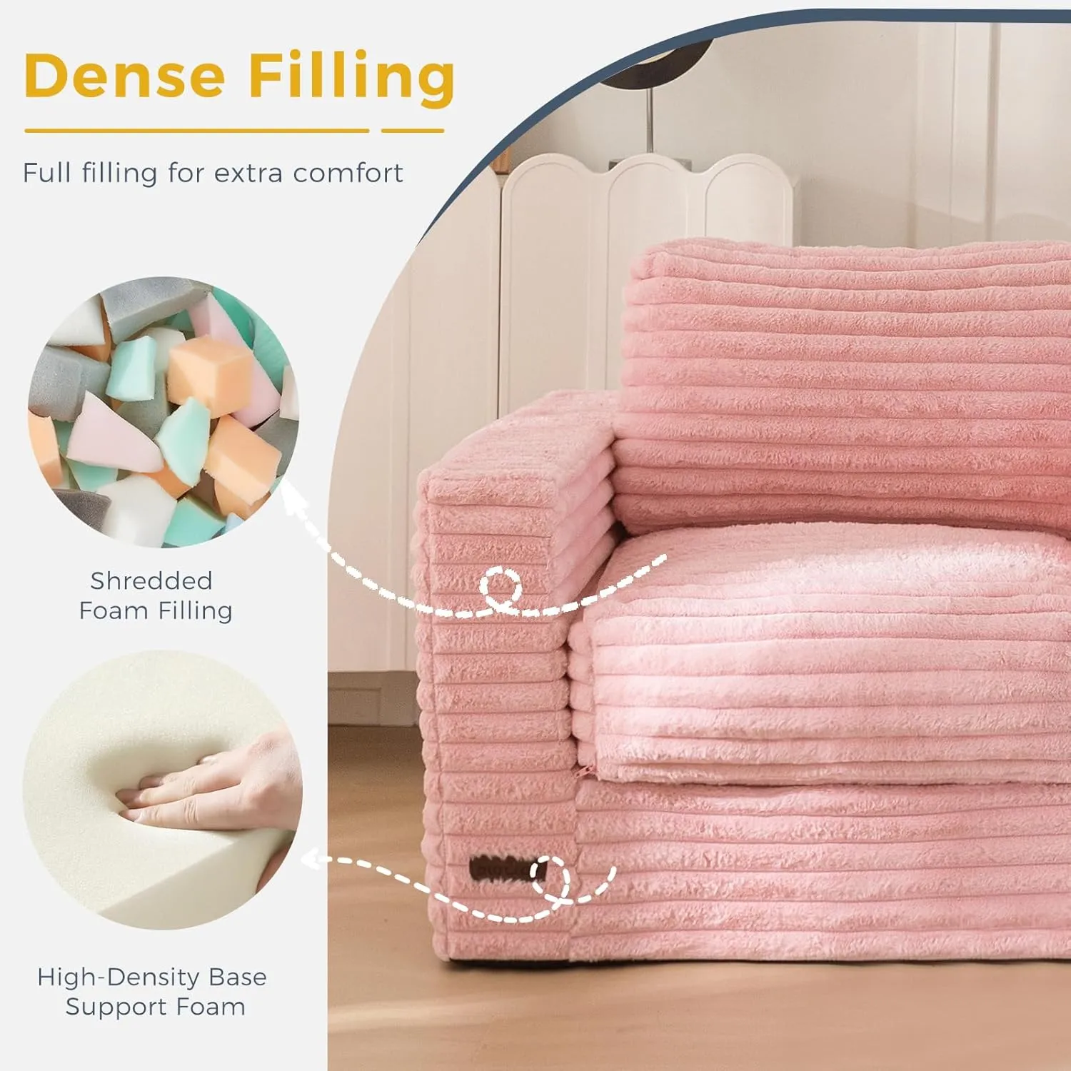 MAXYOYO Giant Bean Bag Chair for Adults, Upholstered Floor Sofa with Pillows and Armrests, Large Bean Bag Sofa Plush Chair Bean Bag Couch for Bedroom Living Room, Pink