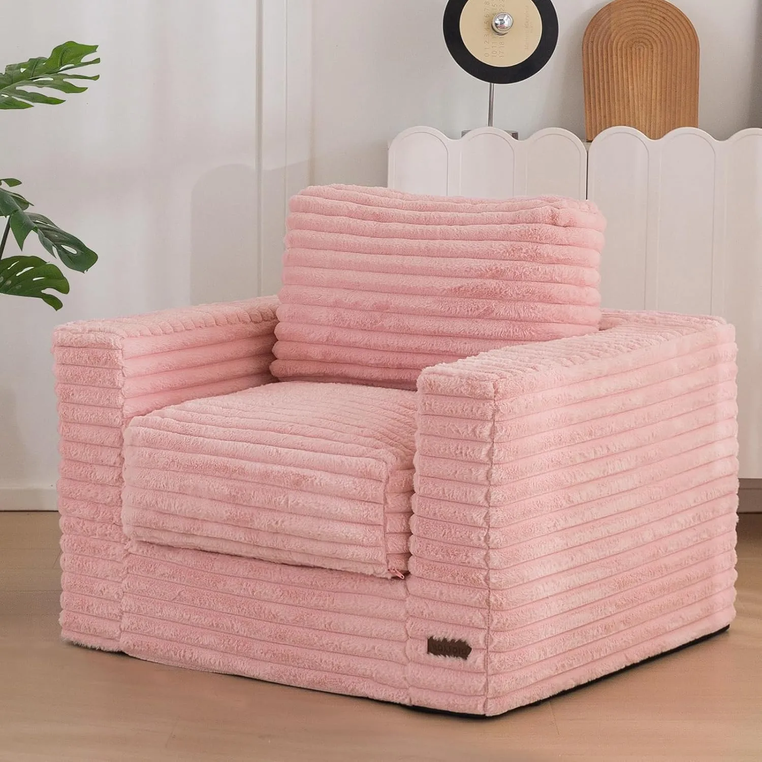 MAXYOYO Giant Bean Bag Chair for Adults, Upholstered Floor Sofa with Pillows and Armrests, Large Bean Bag Sofa Plush Chair Bean Bag Couch for Bedroom Living Room, Pink