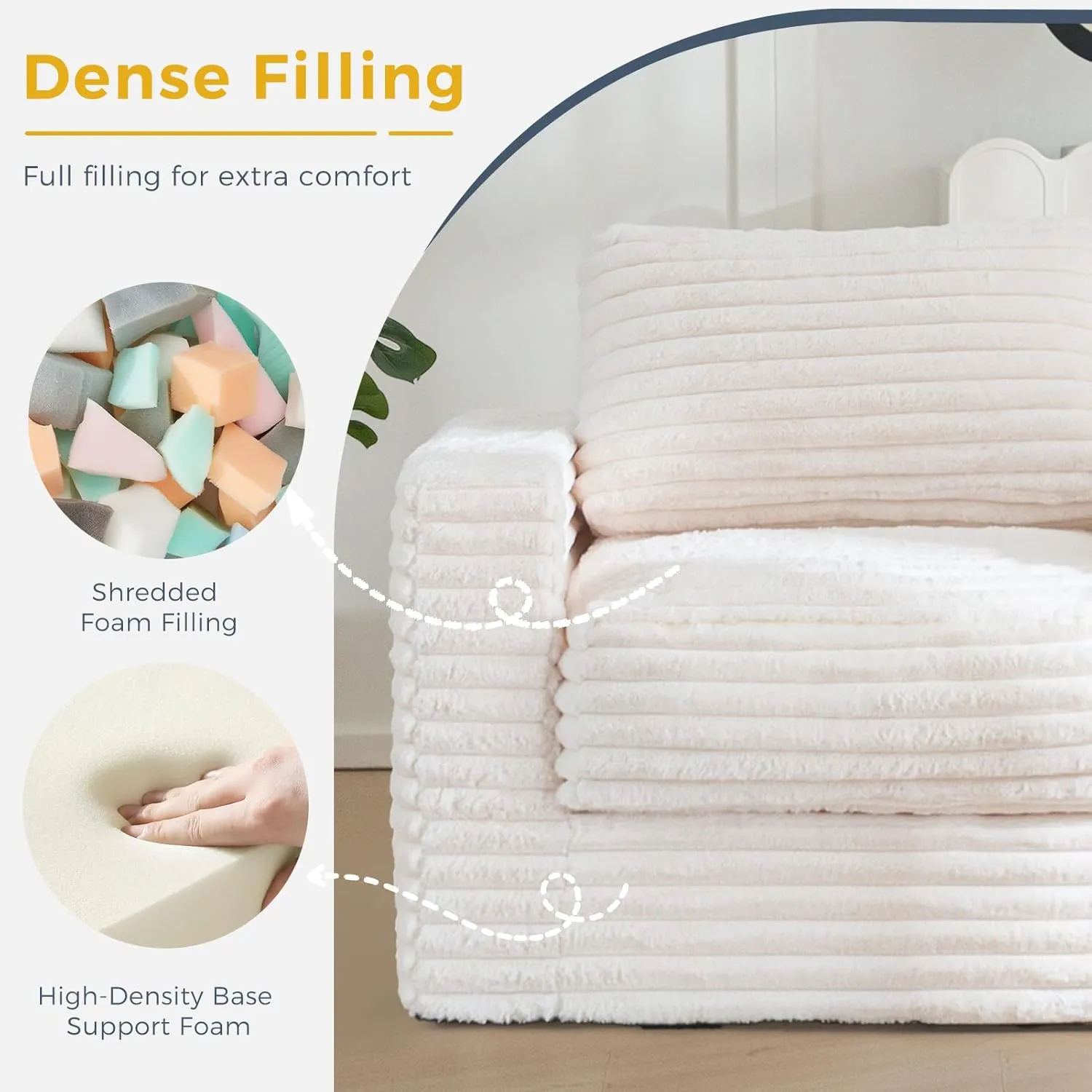 MAXYOYO Giant Bean Bag Chair for Adults, Upholstered Floor Sofa with Pillows and Armrests, Large Bean Bag Sofa Plush Chair Bean Bag Couch for Bedroom Living Room, White