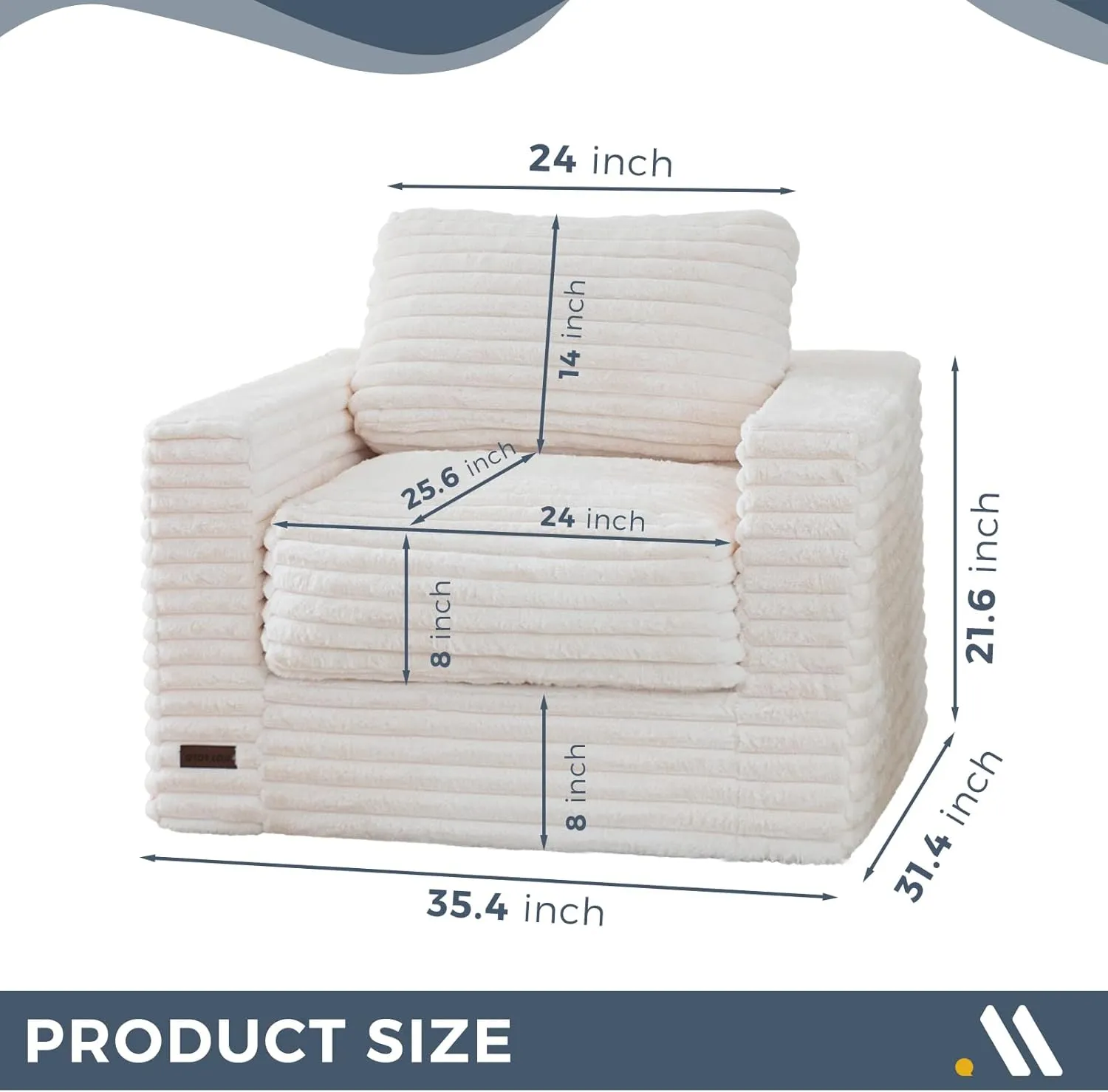 MAXYOYO Giant Bean Bag Chair for Adults, Upholstered Floor Sofa with Pillows and Armrests, Large Bean Bag Sofa Plush Chair Bean Bag Couch for Bedroom Living Room, White