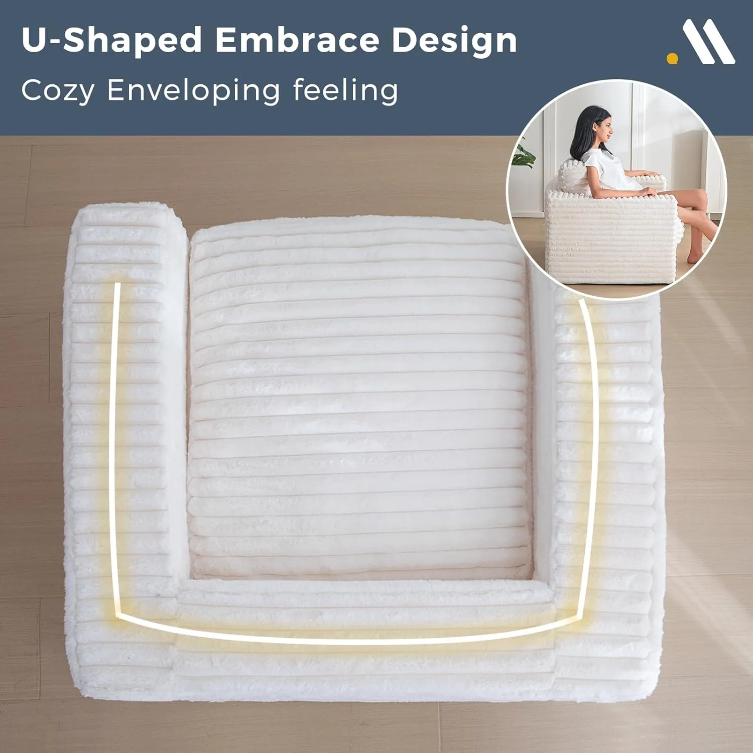 MAXYOYO Giant Bean Bag Chair for Adults, Upholstered Floor Sofa with Pillows and Armrests, Large Bean Bag Sofa Plush Chair Bean Bag Couch for Bedroom Living Room, White