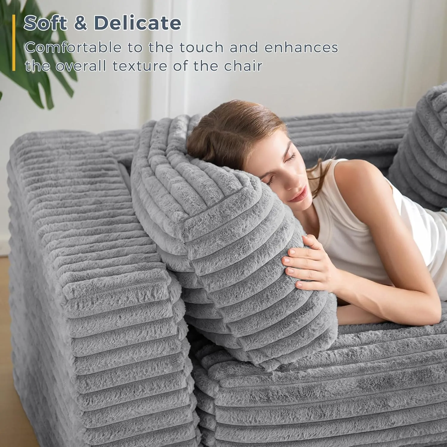 MAXYOYO Giant Bean Bag Chair for Adults, Upholstered Loveseat Floor Sofa with Pillows and Armrests, Large Bean Bag Sofa Plush Chair Bean Bag Couch for Bedroom Living Room, Grey