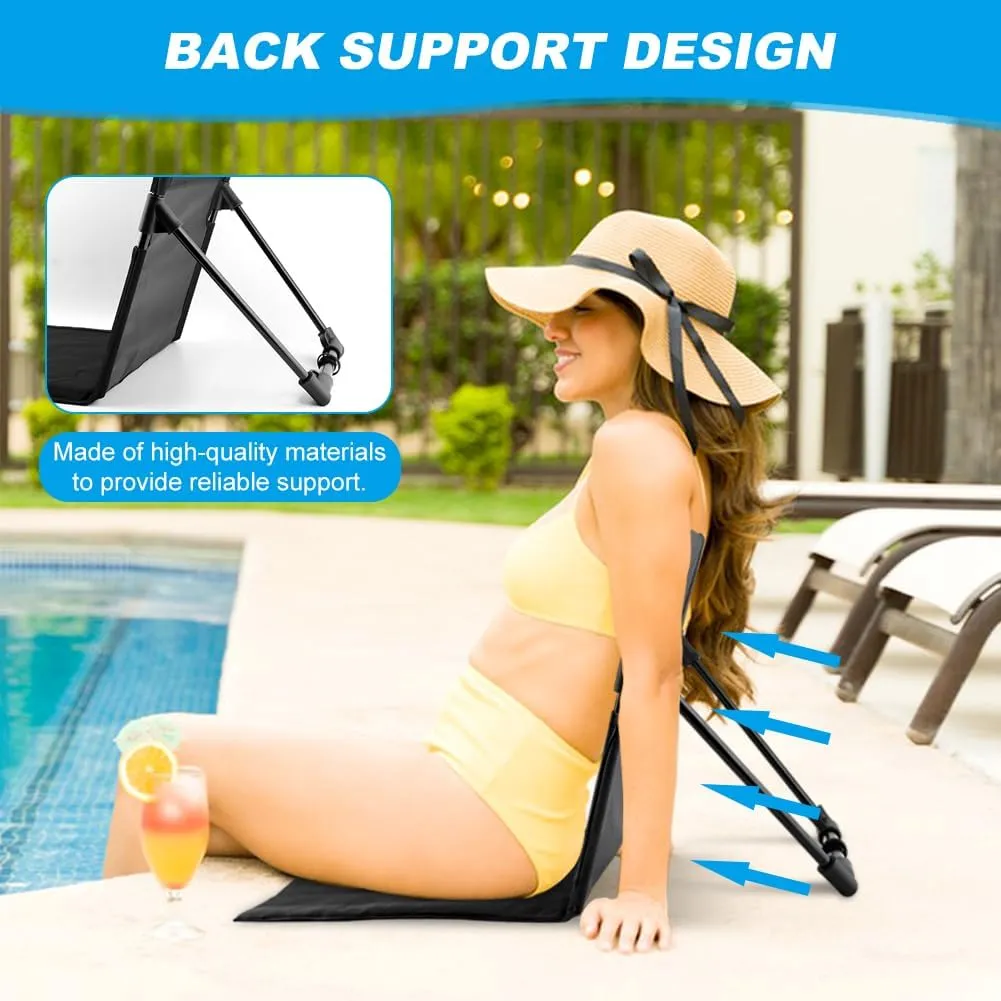 MAYIT Foldable Pool Chair Portable Poolside Chairs Folding Chairs for Edge of Pool with Back Support Easy to Carry for Beaches Picnic Camping Sporting Events Tailgating (Black)