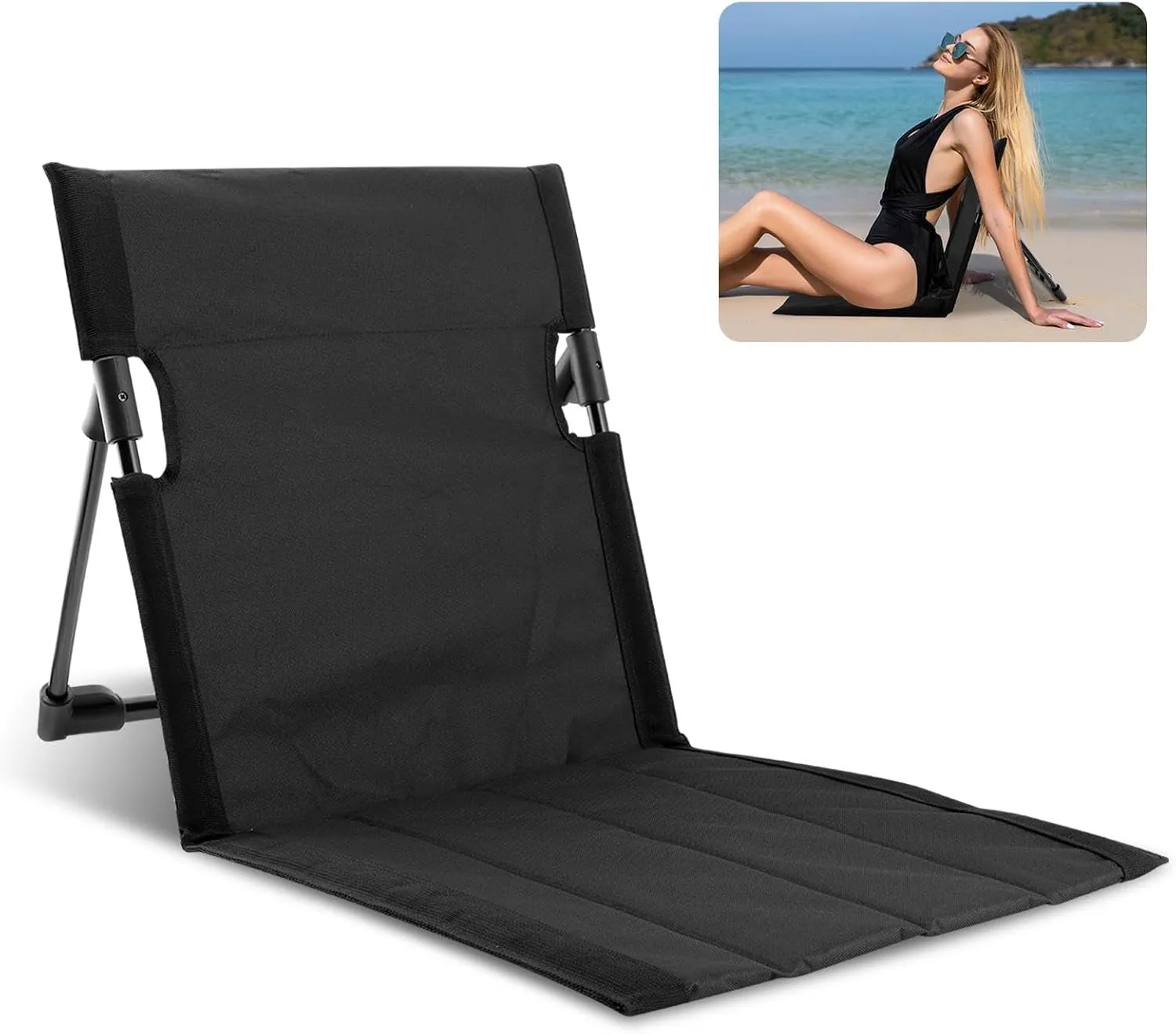 MAYIT Foldable Pool Chair Portable Poolside Chairs Folding Chairs for Edge of Pool with Back Support Easy to Carry for Beaches Picnic Camping Sporting Events Tailgating (Black)