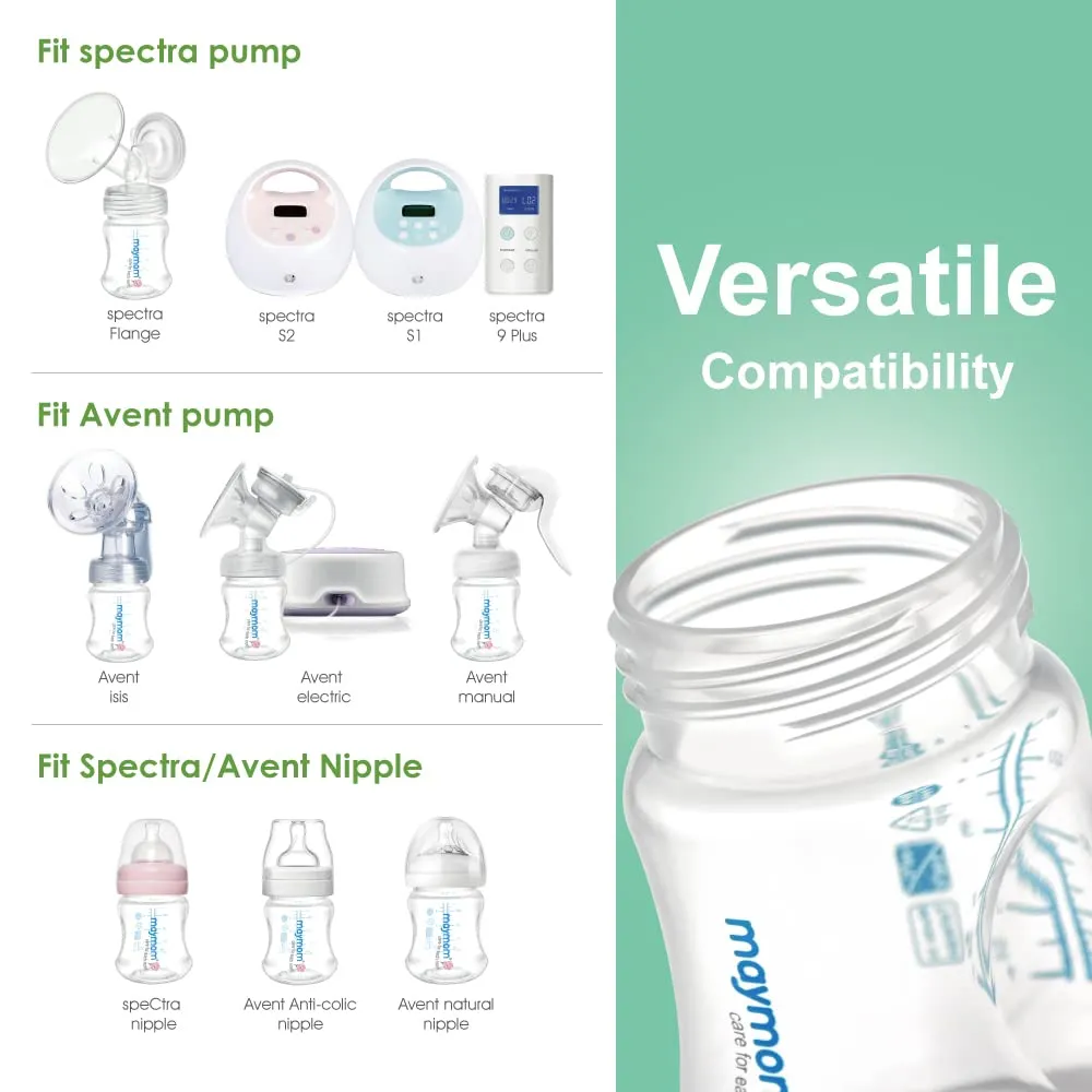 Maymom Wide-Mouth Milk Storage Collection Bottle with Travel Cap and Sealing Ring ; Can Replace Spectra S1 S2 Avent Natural Avent Classic Bottles (6pc 4.7Oz/140mL)