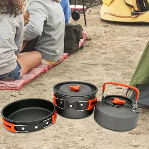 MDybf Camping Cookware Set, Portable Kitchen Utensil Kit, Kitchen Cooking with Folding Handle Travel Tableware Lightweight Bowls, Pot Pan Set for Family Outdoor Backpacking Hiking Picnic Camping BBQ