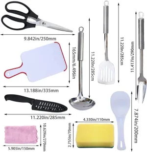 MDybf Camping Kitchen Utensil Set, Portable Tableware Kit, Camp Cookware Kitchen Kit, Camping Cooking Utensils with Knife Fork Spoon Set and Handbag, for Travel Camping