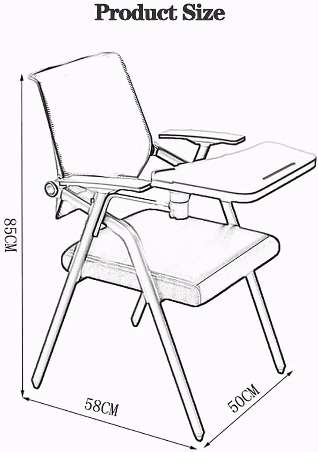 MEHWSUR Student Chair with Desk Attached,Tablet Arm Chair Mesh Office Chair with Lumbar Support,Foldable Computer Desk Chair with Writing Board and Cup Holder Metal Frame Backrest (Color : Blue)