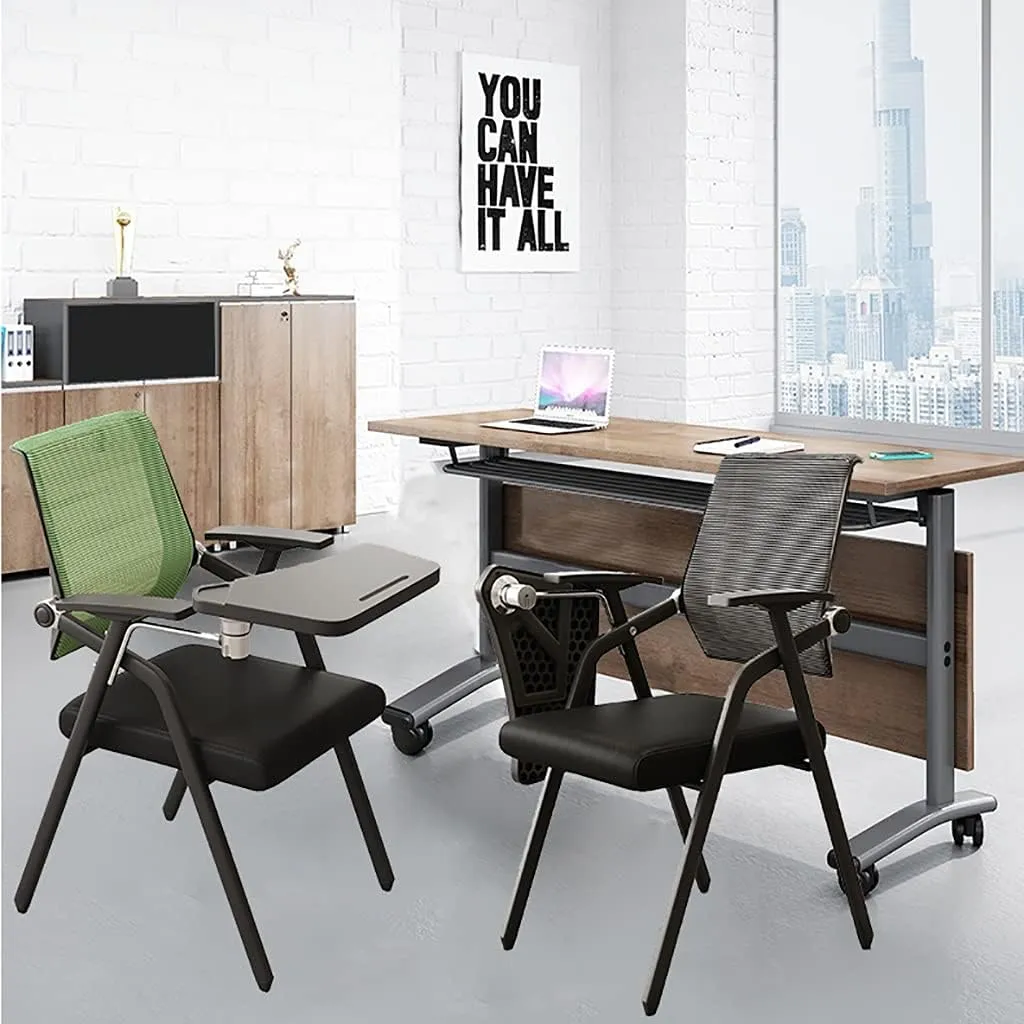 MEHWSUR Student Chair with Desk Attached,Tablet Arm Chair Mesh Office Chair with Lumbar Support,Foldable Computer Desk Chair with Writing Board and Cup Holder Metal Frame Backrest (Color : Blue)