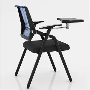 MEHWSUR Student Chair with Desk Attached,Tablet Arm Chair Mesh Office Chair with Lumbar Support,Foldable Computer Desk Chair with Writing Board and Cup Holder Metal Frame Backrest (Color : Blue)