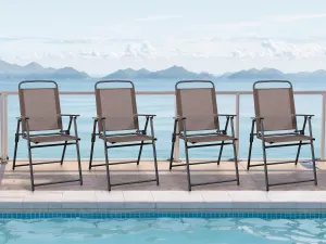 Meilocar 4 Pack Patio Folding Chairs, Outdoor Portable Dining Chairs, All Weather Lightweight Foldable Chair with Armrests for Lawn Garden Porch and Pool, Brown