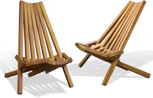 Melino Wooden Folding Chair Set of 2 - Low Profile Acacia Wood Outdoor Furniture Patio Lounge Chair with FSC Certified - Fully Assembled Foldable Chairs for Patio, Porch, Pool Deck, Lawn, Garden