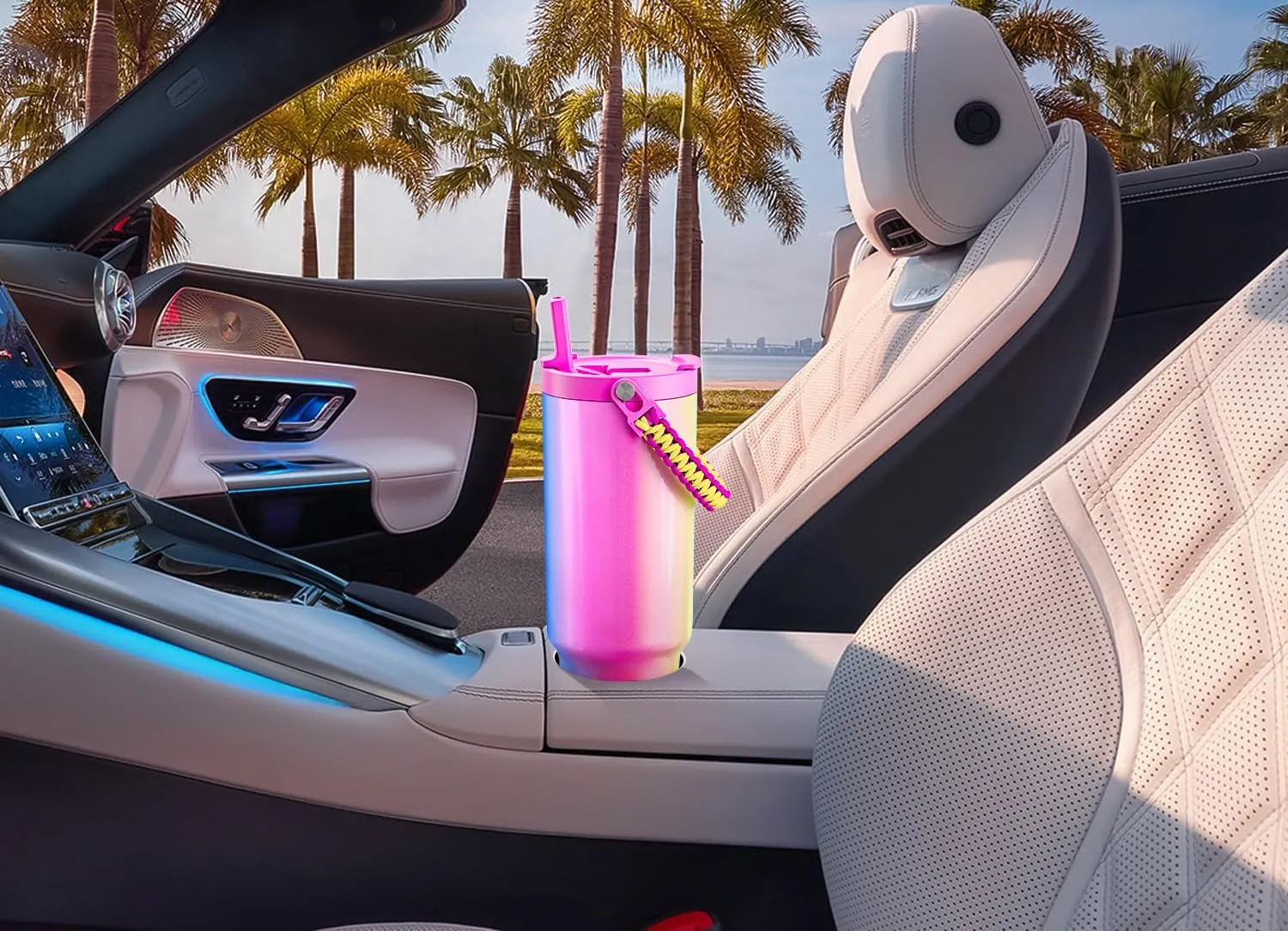 Meoky 40 oz Tumbler with Handle and Straw, Insulated Water Bottle, Stainless Steel Travel Mug, Keeps Cold for 34 Hours, 100% Leak Proof, Fits in Car Cup Holder (Blush)