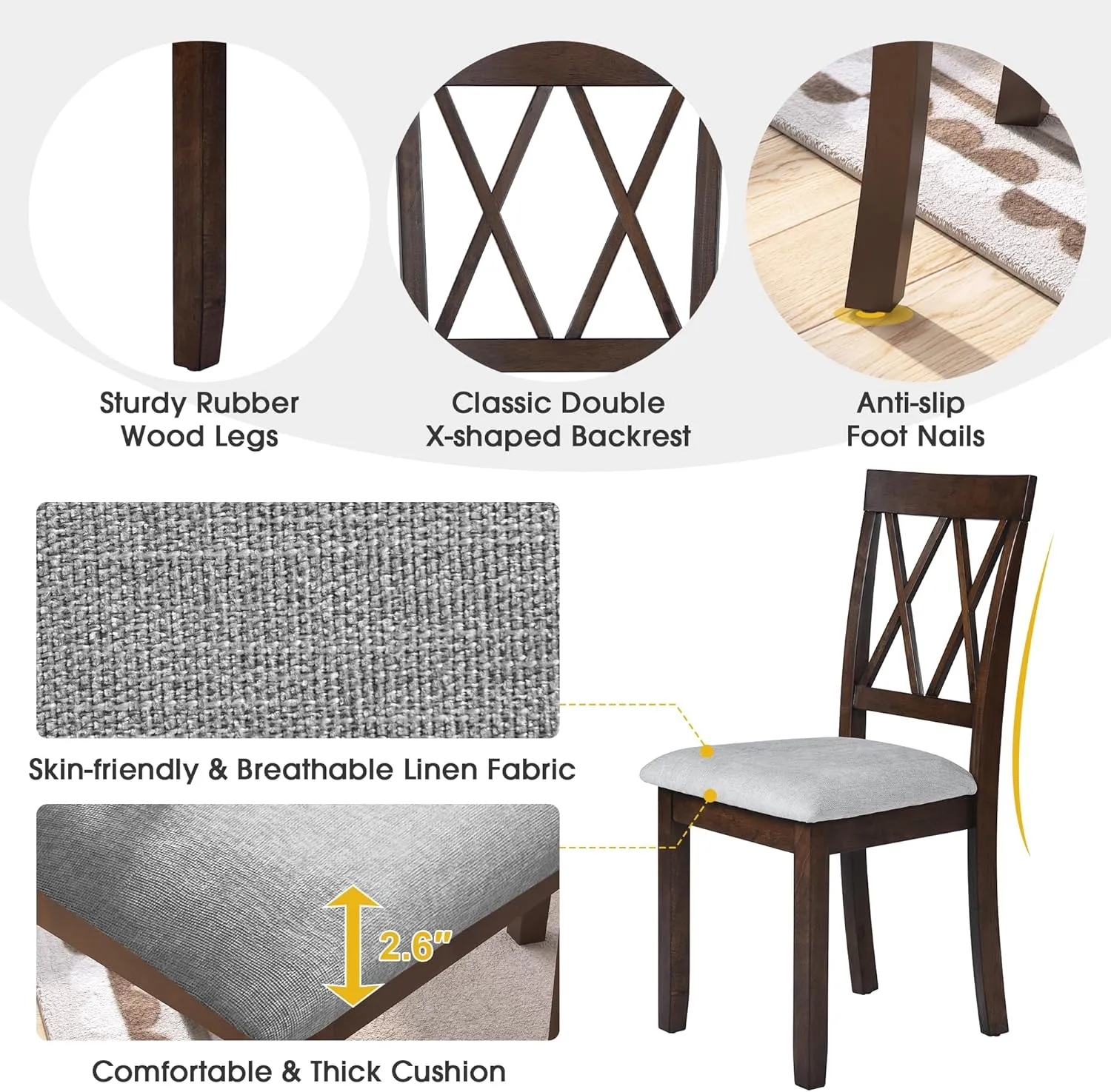 Merax Farmhouse Wooden Dining Set of 5, 29"- 45" Extendable Dining Table with Drop Leaf, 4 Upholstered Chairs for Kitchen,Space Saving, Brown