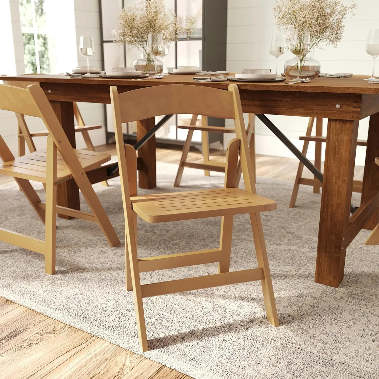 Merrick Lane Nathan Folding Solid Wood Dining Chair, Luxurious Curved Back, Versatile, Solid Beechwood Construction, Mortise & Tenon, Set of 2, Oak