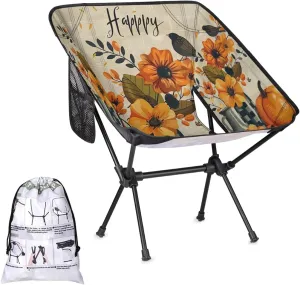 Mesh Flower Pumpkin Portable Camping Chair Backpacking Chair for Adults Outdoor Folding Camping Chairs for Patio Camp Lawn Beach Travel Hiking