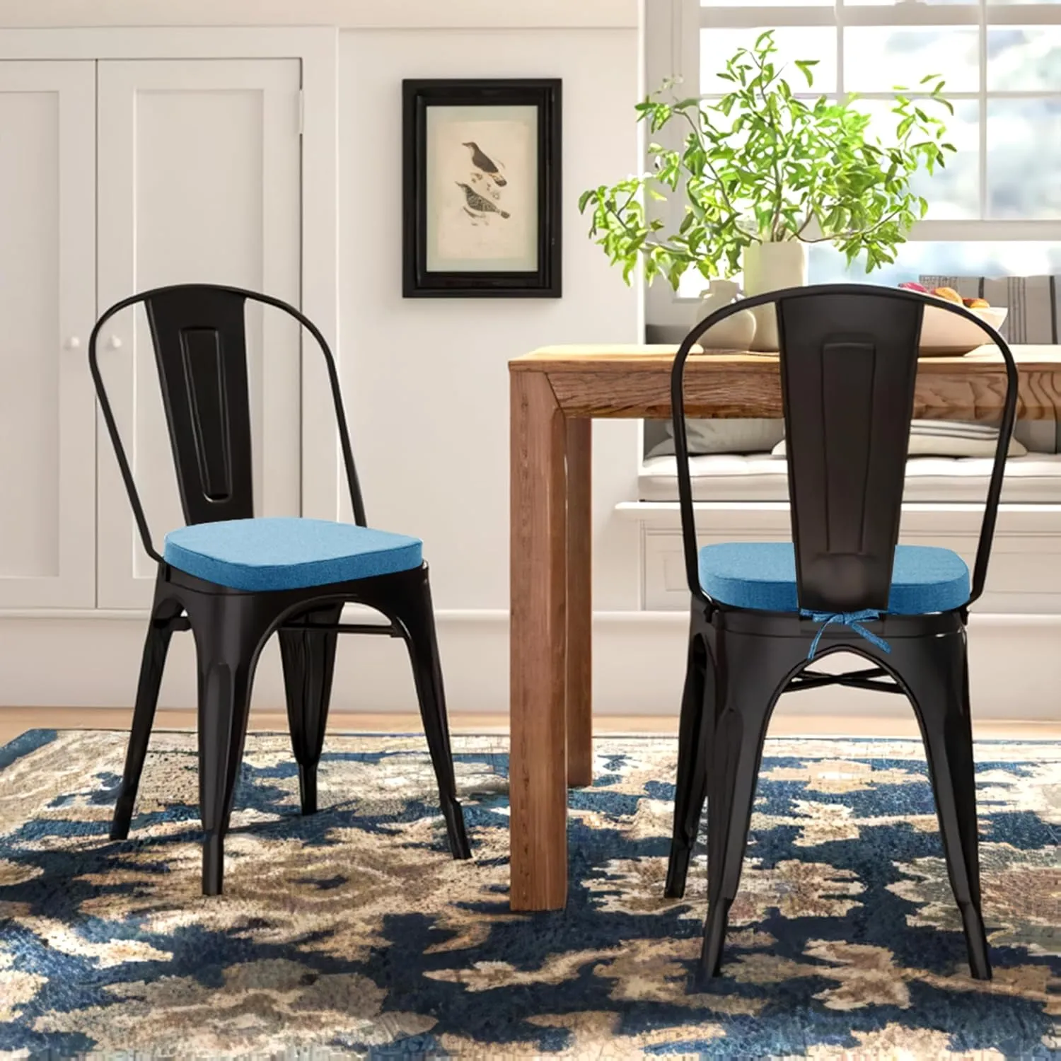Metal Chair Cushions Set of 4, 14x14 Seat Cushion for Metal Dining Chairs 14 Inch Small Tolix Chair Pads, Blue