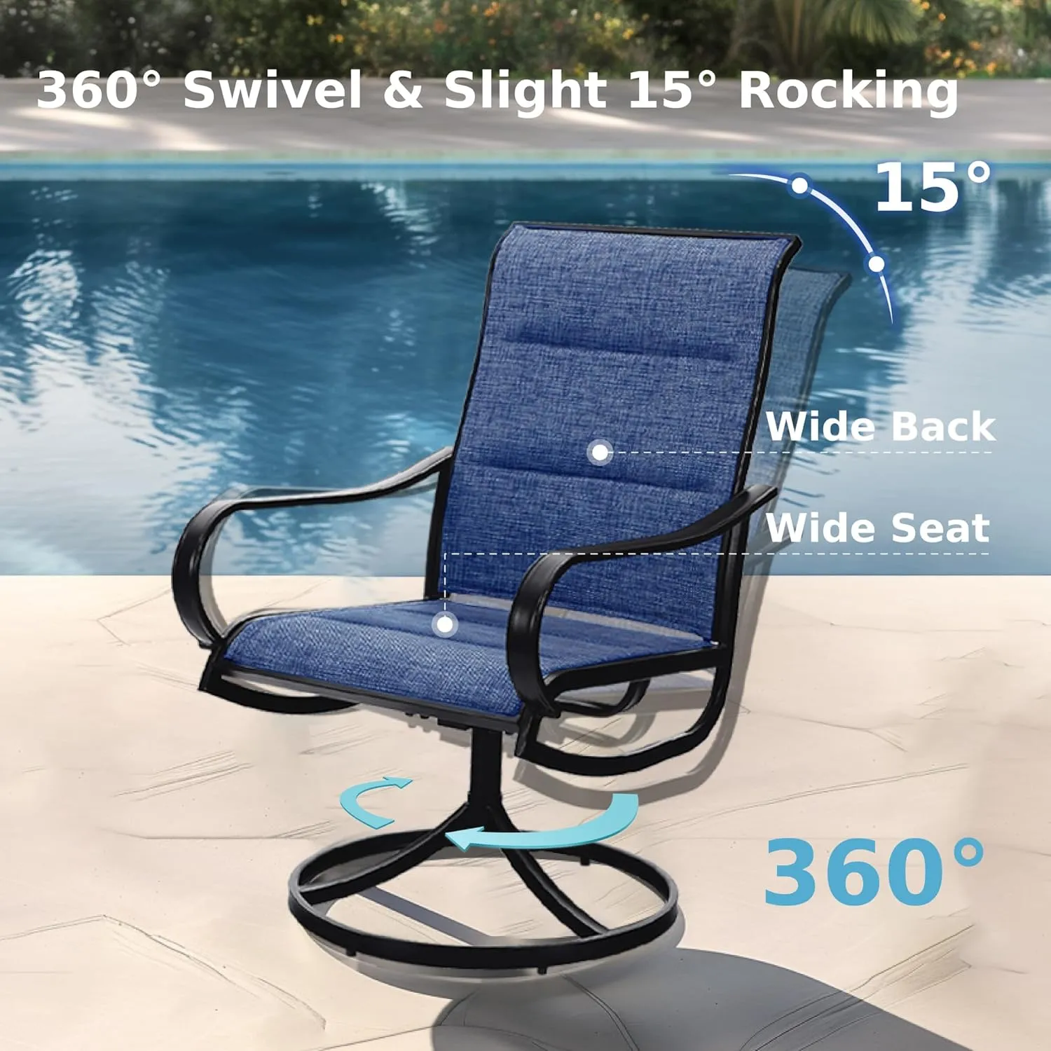 MFSTUDIO 9 Pieces Patio Dining Sets,Outdoor Furniture Set Including 1x 60 Square Table and 6 Padded Sling Swivel Chairs Metal Dining Set for Backyard,Blue