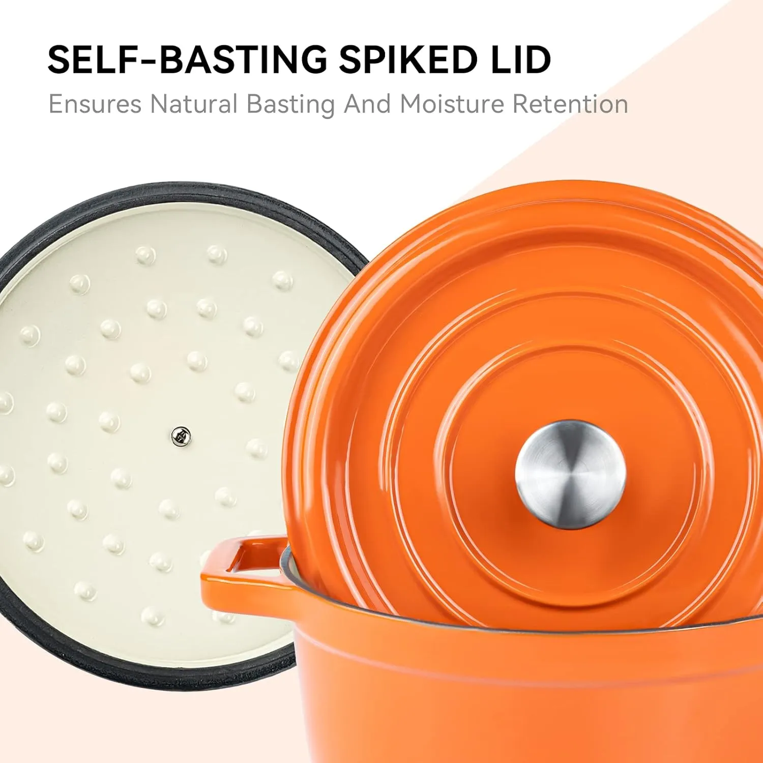 Miereirl 6.5 Quart Enameled Dutch Oven Pot with Lid, Cast Iron Dutch Oven with Dual Handles for Bread Baking, Cooking, Non-stick Enamel Coated Cookware (Orange)