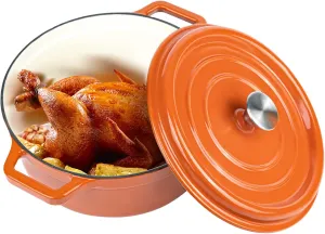 Miereirl 6.5 Quart Enameled Dutch Oven Pot with Lid, Cast Iron Dutch Oven with Dual Handles for Bread Baking, Cooking, Non-stick Enamel Coated Cookware (Orange)
