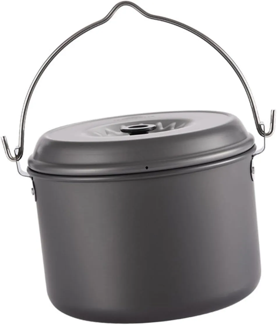 Mikikit 4-6 Person Large Capacity Camping Pot Portable Grill Non-Stick Coating Easy to Fold Hang Hiking Cookware