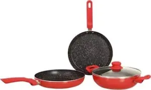 Milano 4 pcs Non Stick Aluminium Cookware Set in Black/Red Colour