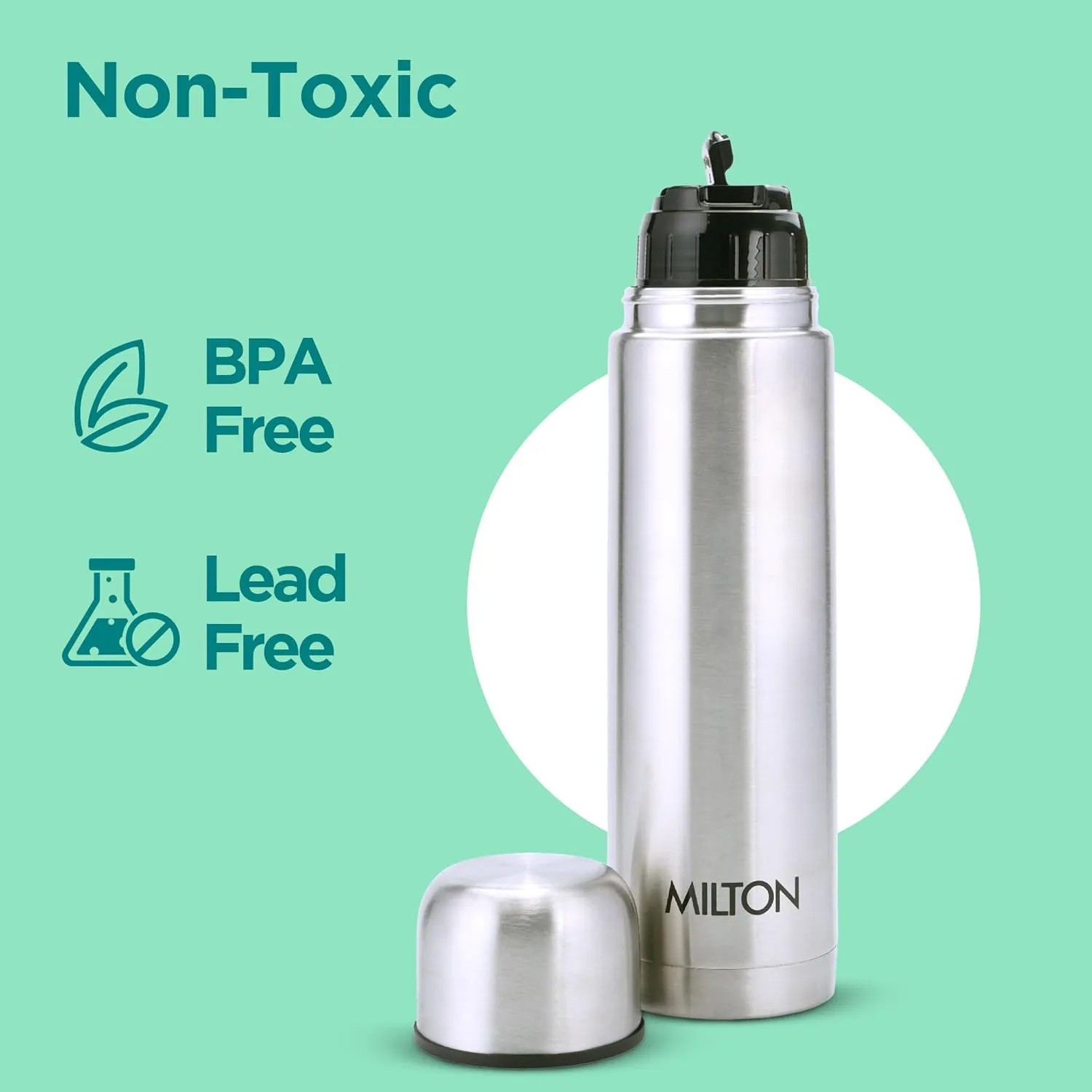 Milton Thermosteel Flip Lid 750, Double Walled Vacuum Insulated Thermos 750 ml | 25 oz | 24 Hours Hot and Cold Water Bottle with Cover, Stainless Steel, BPA Free, Leak Proof | Silver