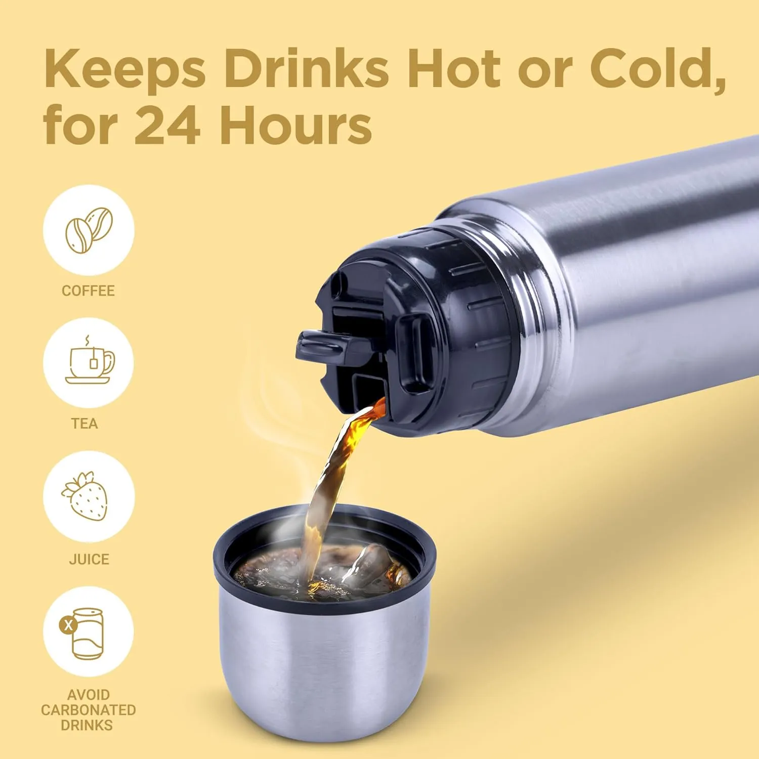 Milton Thermosteel Flip Lid 750, Double Walled Vacuum Insulated Thermos 750 ml | 25 oz | 24 Hours Hot and Cold Water Bottle with Cover, Stainless Steel, BPA Free, Leak Proof | Silver