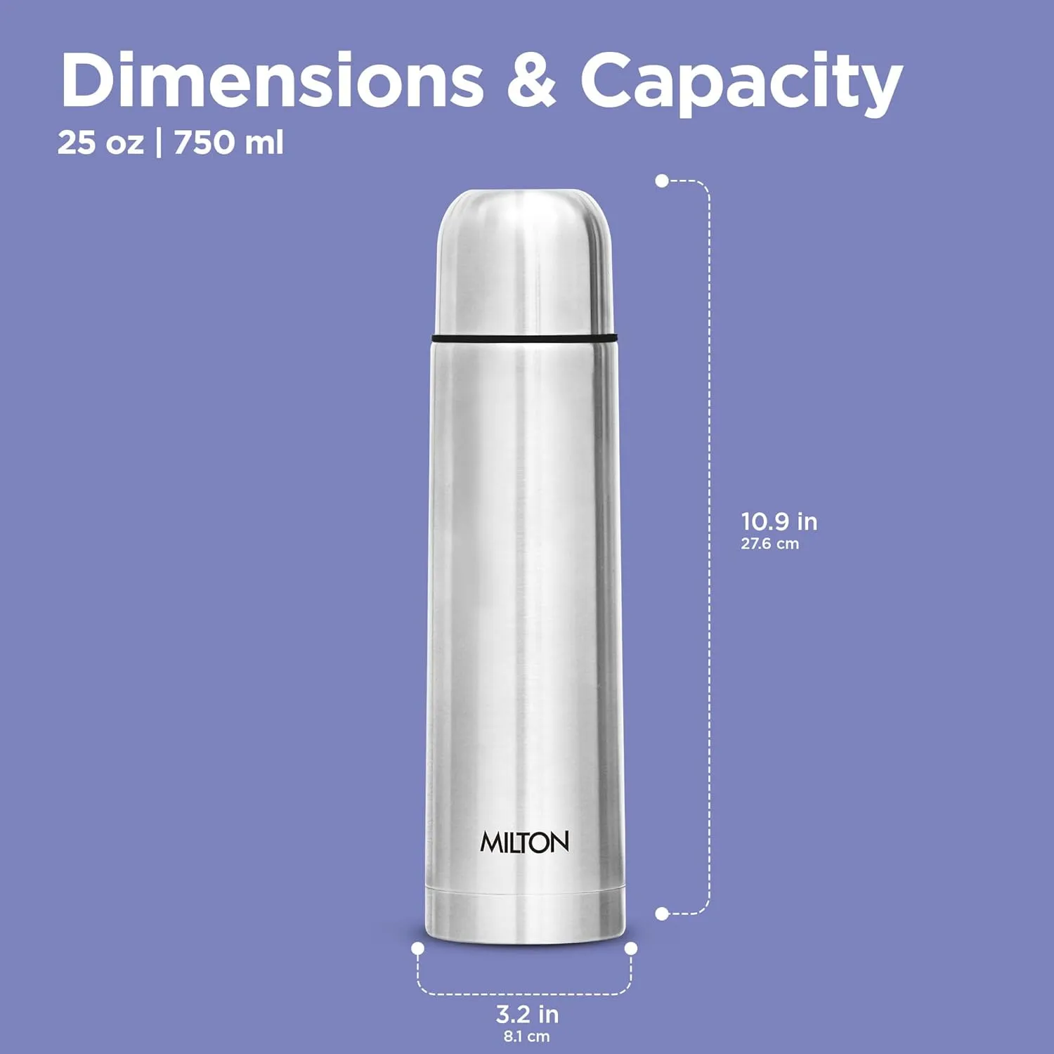 Milton Thermosteel Flip Lid 750, Double Walled Vacuum Insulated Thermos 750 ml | 25 oz | 24 Hours Hot and Cold Water Bottle with Cover, Stainless Steel, BPA Free, Leak Proof | Silver