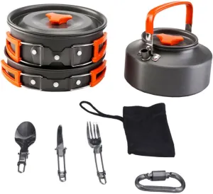 Mipcase 1Set Portable Camping Cookware Durable Pot and Teapot for Outdoor Cooking for Camping Hiking and Bbq Orange Essential Cooking Utensils for People