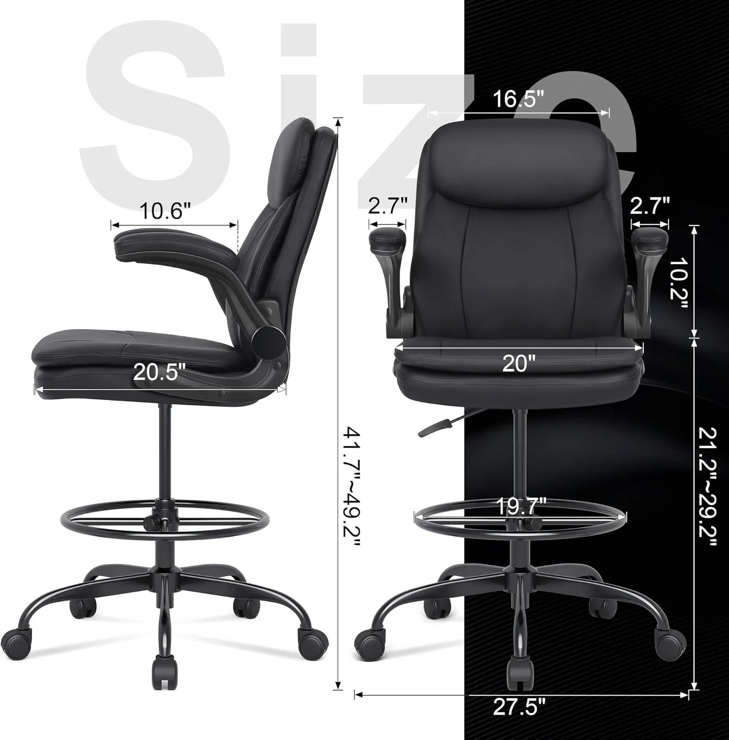 Misolant Drafting Chair, Tall Office Chair for Standing Desk, High Leather Executive Office Chair with Adjustable Height and Flip-up Armrest for Counter Height Desk