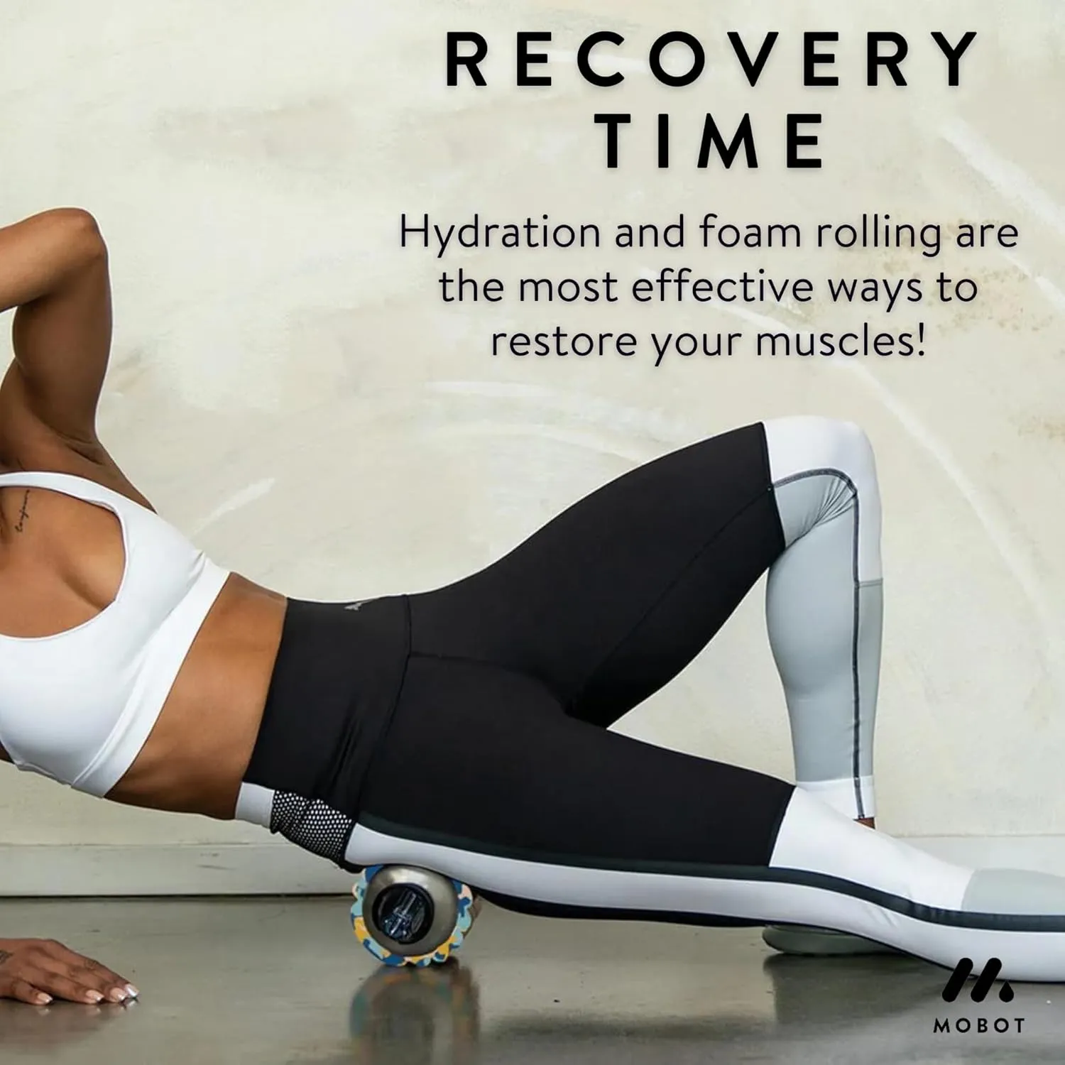 MOBOT Portable Travel Foam Roller Water Bottle with Sip Straw, Stainless Steel Screw Lid | Insulated Sports Water Bottle and Foam Rollers for Yoga, Workout, Home Gym, & Exercise, Black (18 oz)