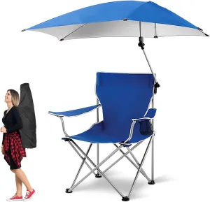 Moclever Foldable Beach Chair with Adjustable Umbrella, Wide Seat & High Backrest, Portable Camping Chair with Cup Holder & Carry Bag for Beach, Poolside, Lawn, Travel, and Outdoor Activities – Blue