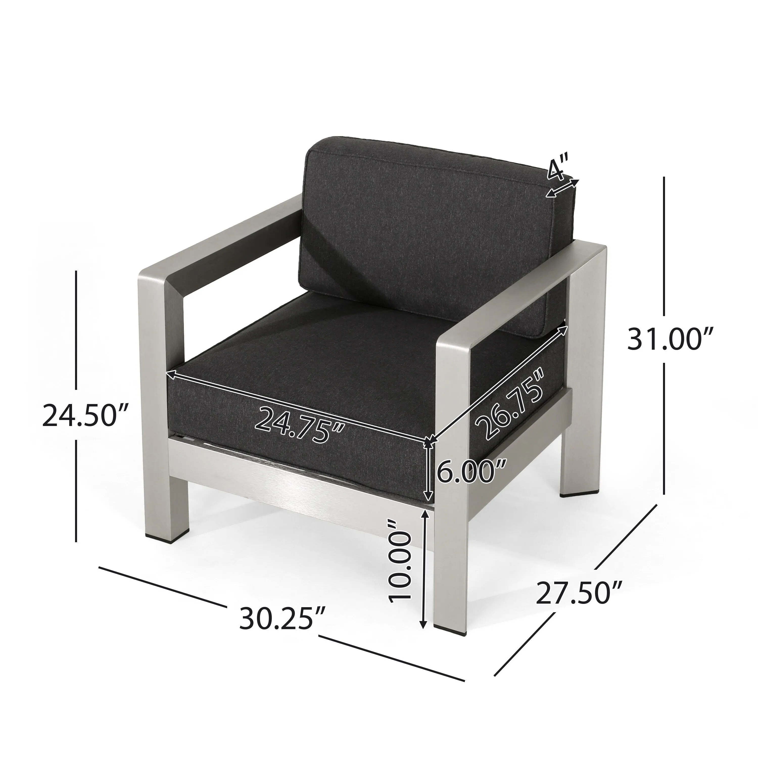 Modern Aluminum Outdoor Club Chair with Deep Seating - Low Profile Design for Patio Spaces