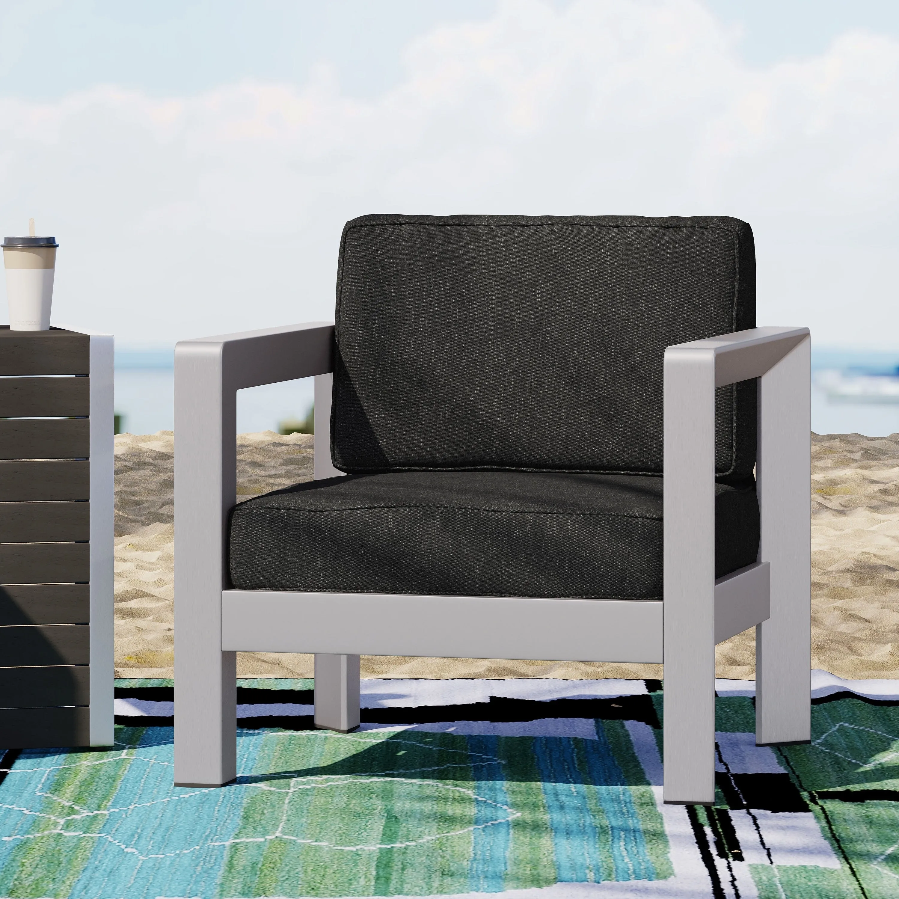 Modern Aluminum Outdoor Club Chair with Deep Seating - Low Profile Design for Patio Spaces