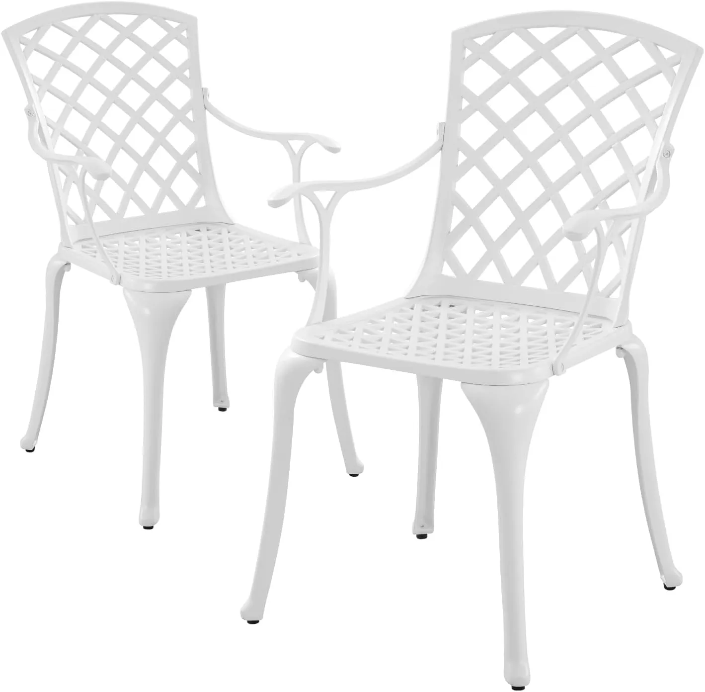 Modern Aluminum Patio Chairs, Indoor/Outdoor Dining Chairs, Metal Chairs for Bistro Patio or Restaurant, Set of 2, White