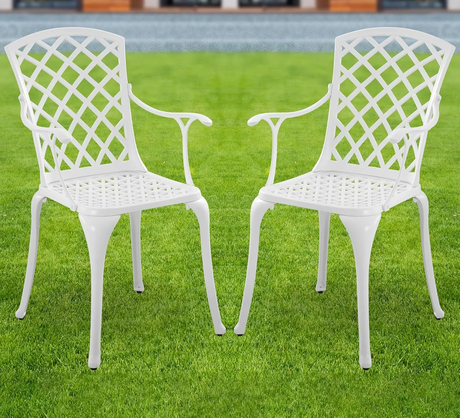 Modern Aluminum Patio Chairs, Indoor/Outdoor Dining Chairs, Metal Chairs for Bistro Patio or Restaurant, Set of 2, White