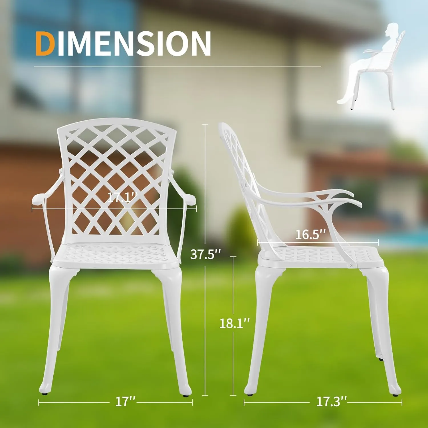 Modern Aluminum Patio Chairs, Indoor/Outdoor Dining Chairs, Metal Chairs for Bistro Patio or Restaurant, Set of 2, White