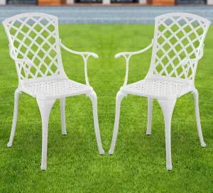 Modern Aluminum Patio Chairs, Indoor/Outdoor Dining Chairs, Metal Chairs for Bistro Patio or Restaurant, Set of 2, White
