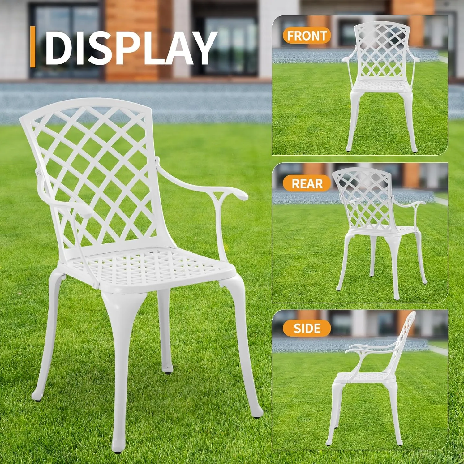 Modern Aluminum Patio Chairs, Indoor/Outdoor Dining Chairs, Metal Chairs for Bistro Patio or Restaurant, Set of 2, White
