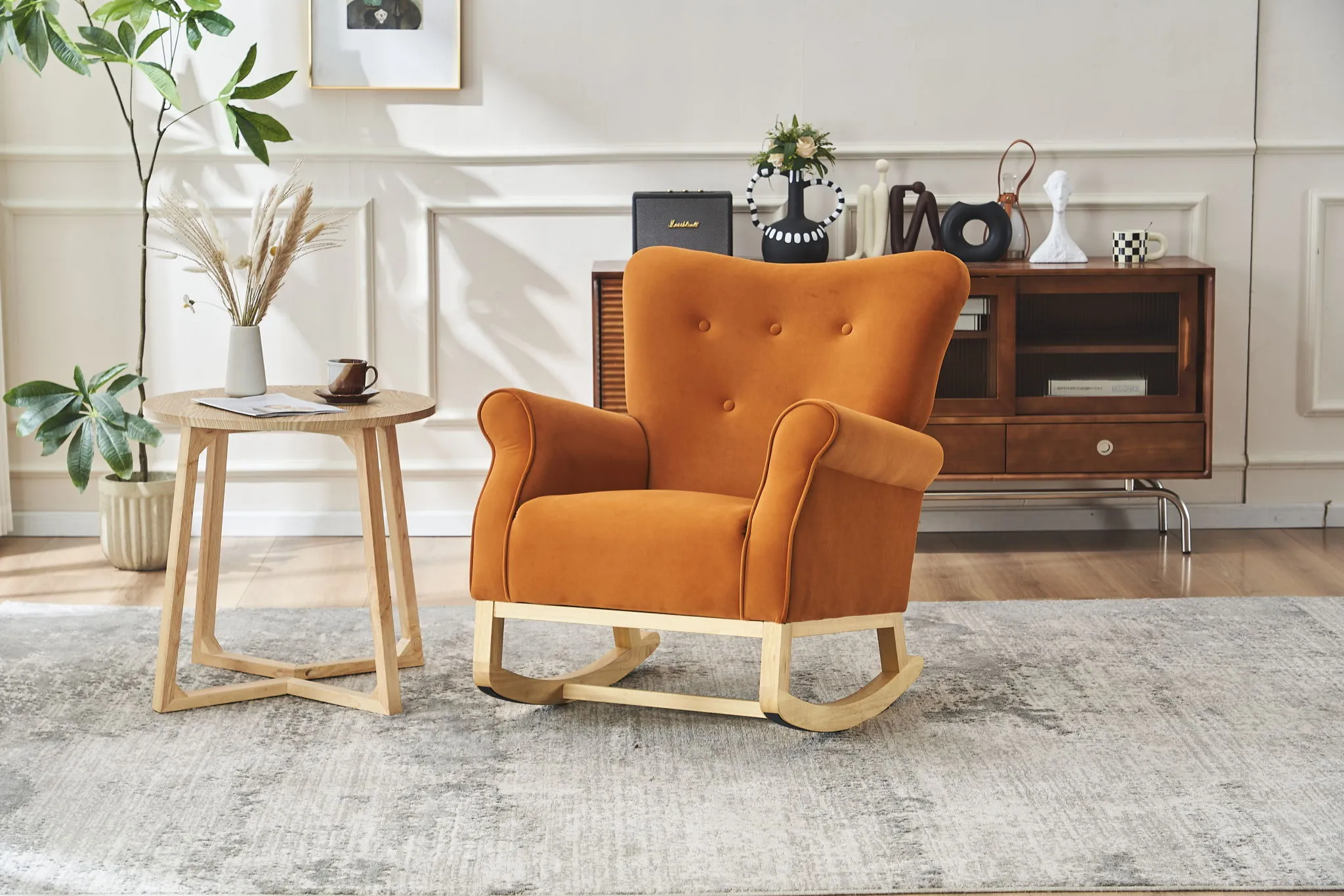 Modern Rocking Chair, Upholstered Accent Chair For Nursery, Small Contemporary Rocke