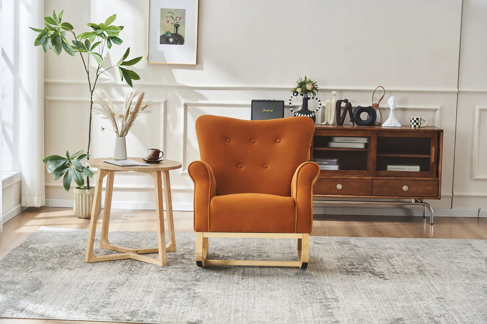 Modern Rocking Chair, Upholstered Accent Chair For Nursery, Small Contemporary Rocke