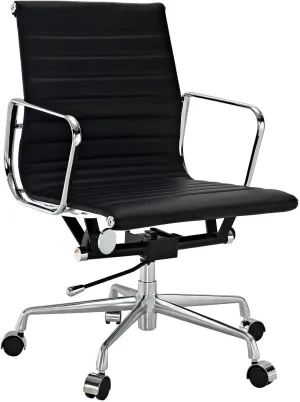 Modern Sources - AG Ribbed Mid Back Office Chair Premium Italian Leather (Black)