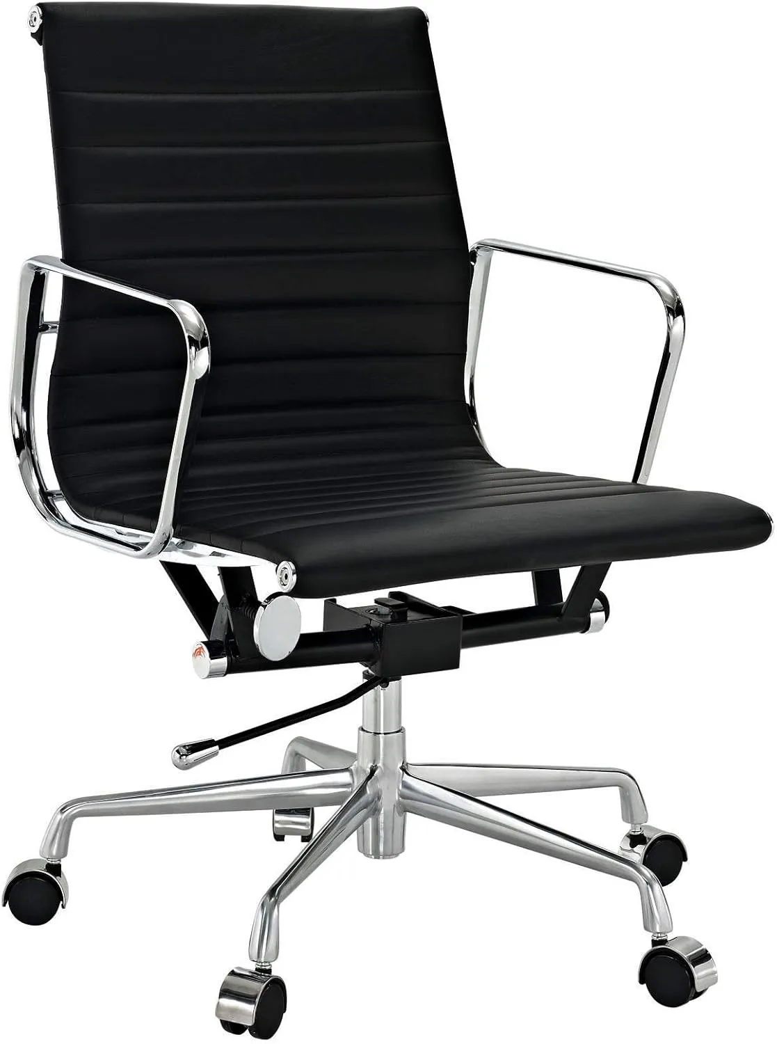 Modern Sources - AG Ribbed Mid Back Office Chair Premium Italian Leather (Black)